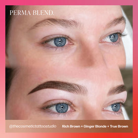 Packaging of Perma Blend brow pigment in half-ounce bottle ready for studio use