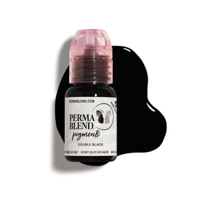 Perma Blend Double Black bottle label shows durable vegan ink for eyeliner