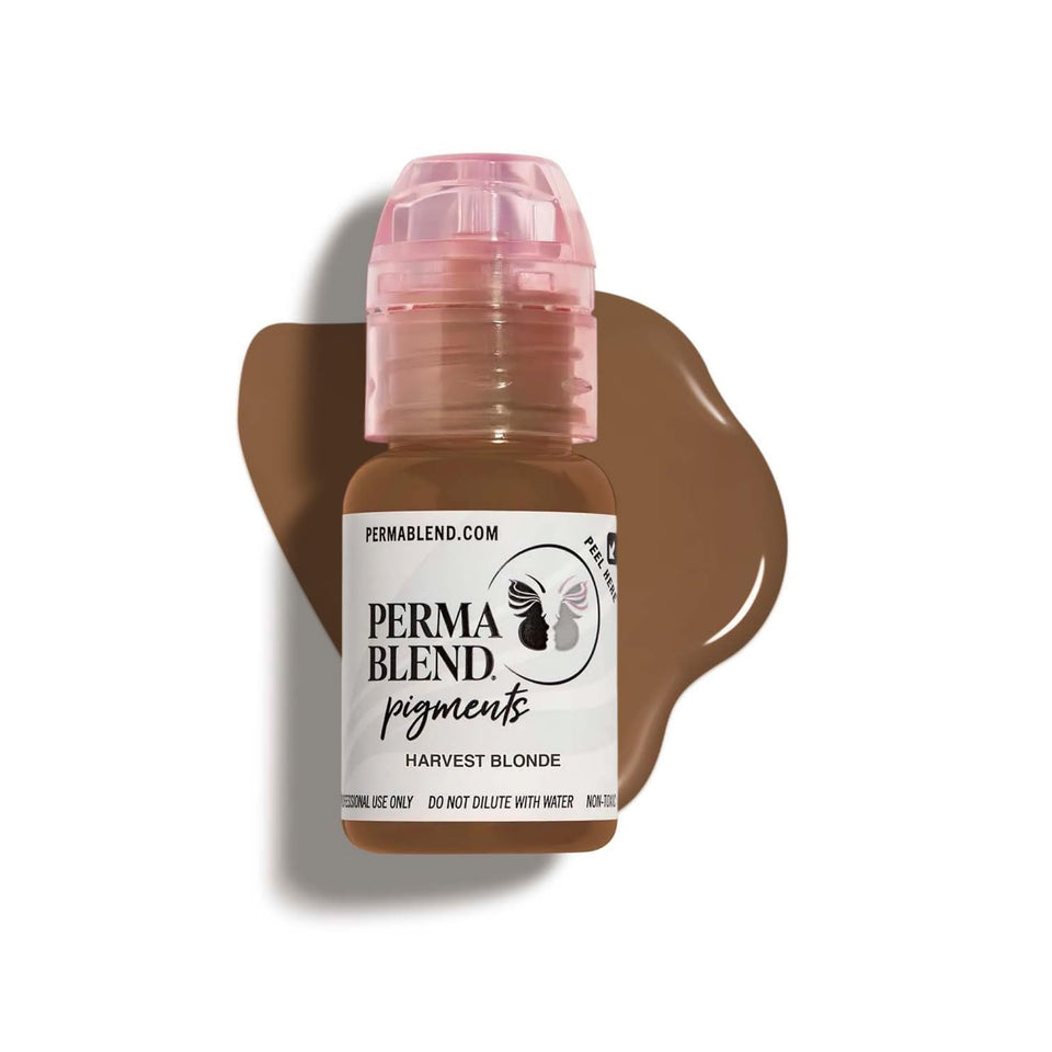 Perma Blend Harvest Blonde microblading ink bottle closeup for natural-looking permanent eyeliner.