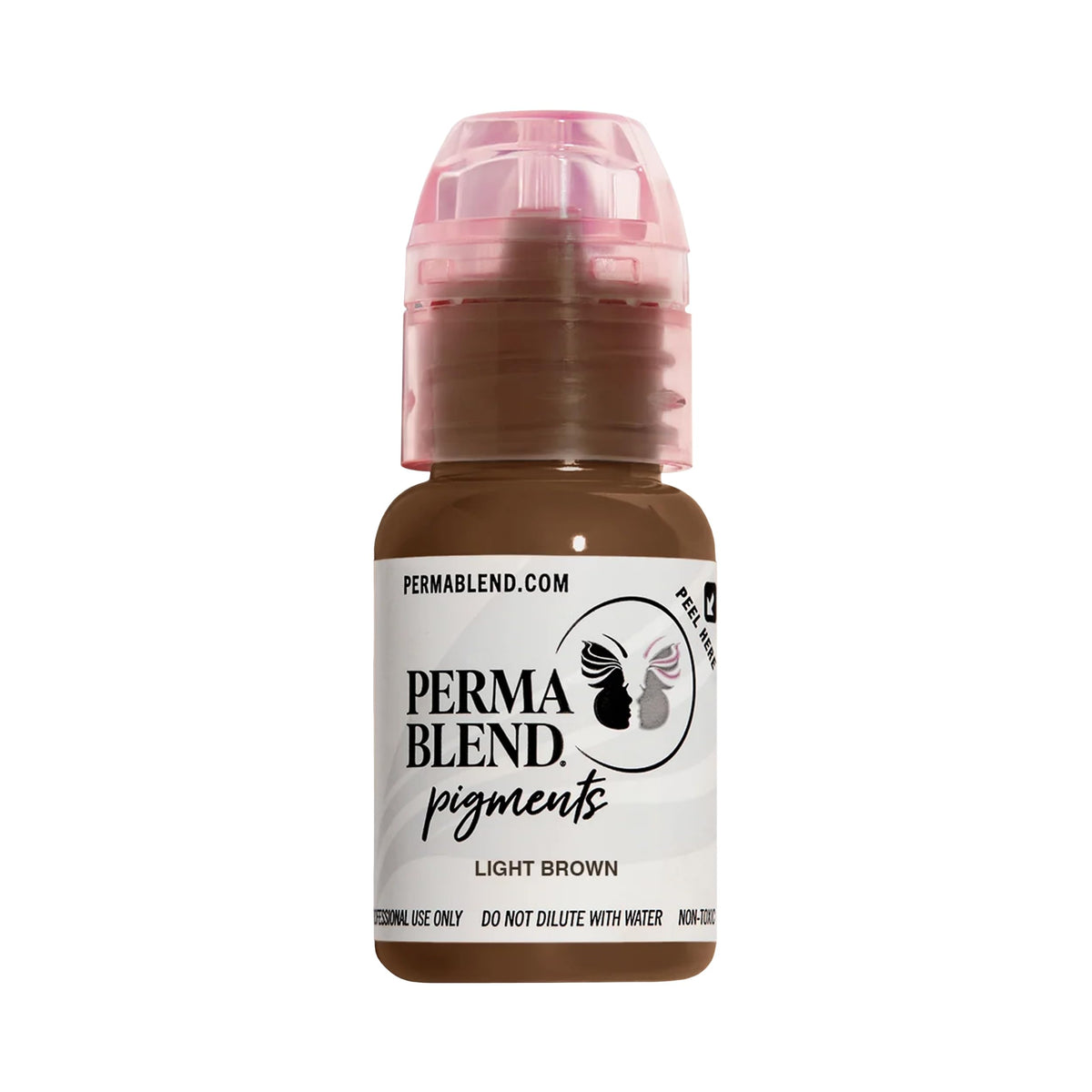 Perma Blend light brown eyebrow ink bottle close-up showing color consistency and purity