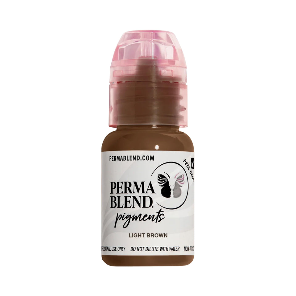 Perma Blend light brown eyebrow ink bottle close-up showing color consistency and purity