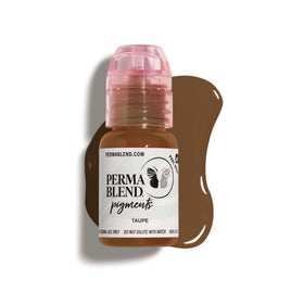 Perma Blend Taupe tattoo ink bottle demonstrates cool light brown shade for brows.