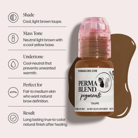 Perma Blend Taupe ink label highlights vegan, USA-made PMU color.