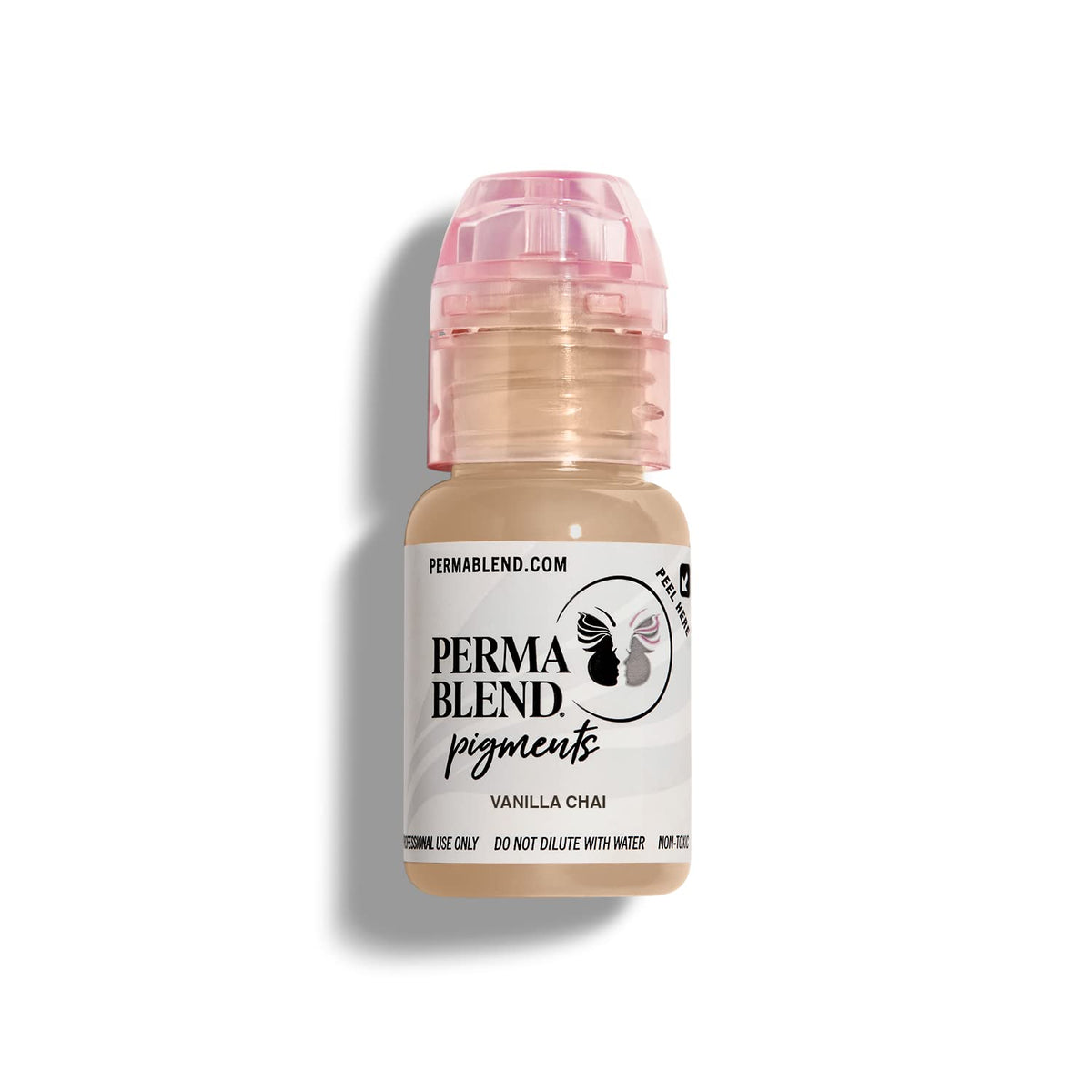 Perma Blend Vanilla Chai ink bottle close-up highlighting vegan, high-pigment formula for neutral skin tones