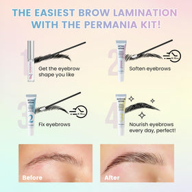 PERMANIA brow lamination kit offers lash lift option to curl lashes with neat brows.