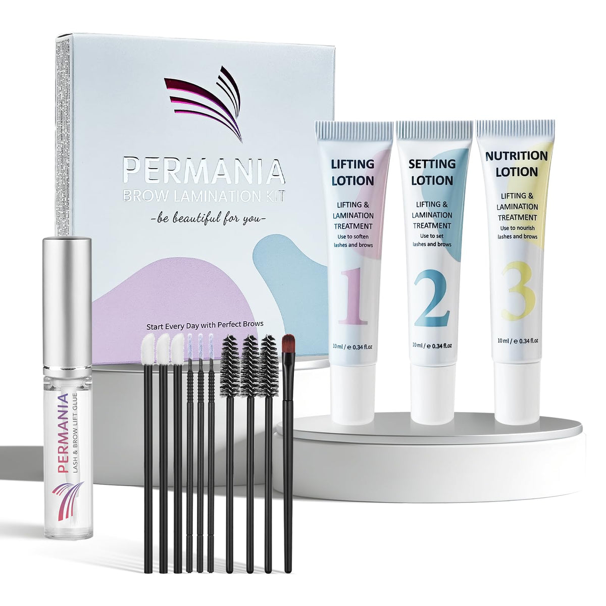PERMANIA brow lamination kit with tube design enables precise application for consistent results.