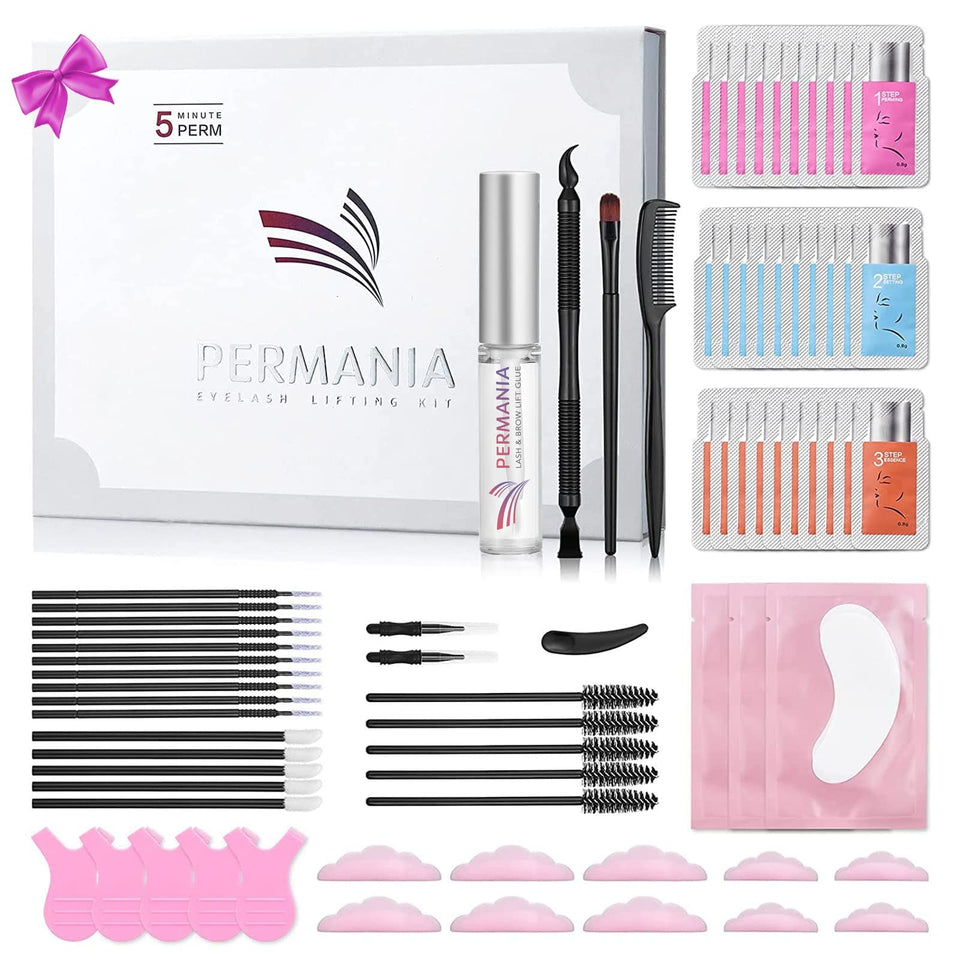 PERMANIA lash lift kit compact packaging displaying independent bags for clean at-home use.