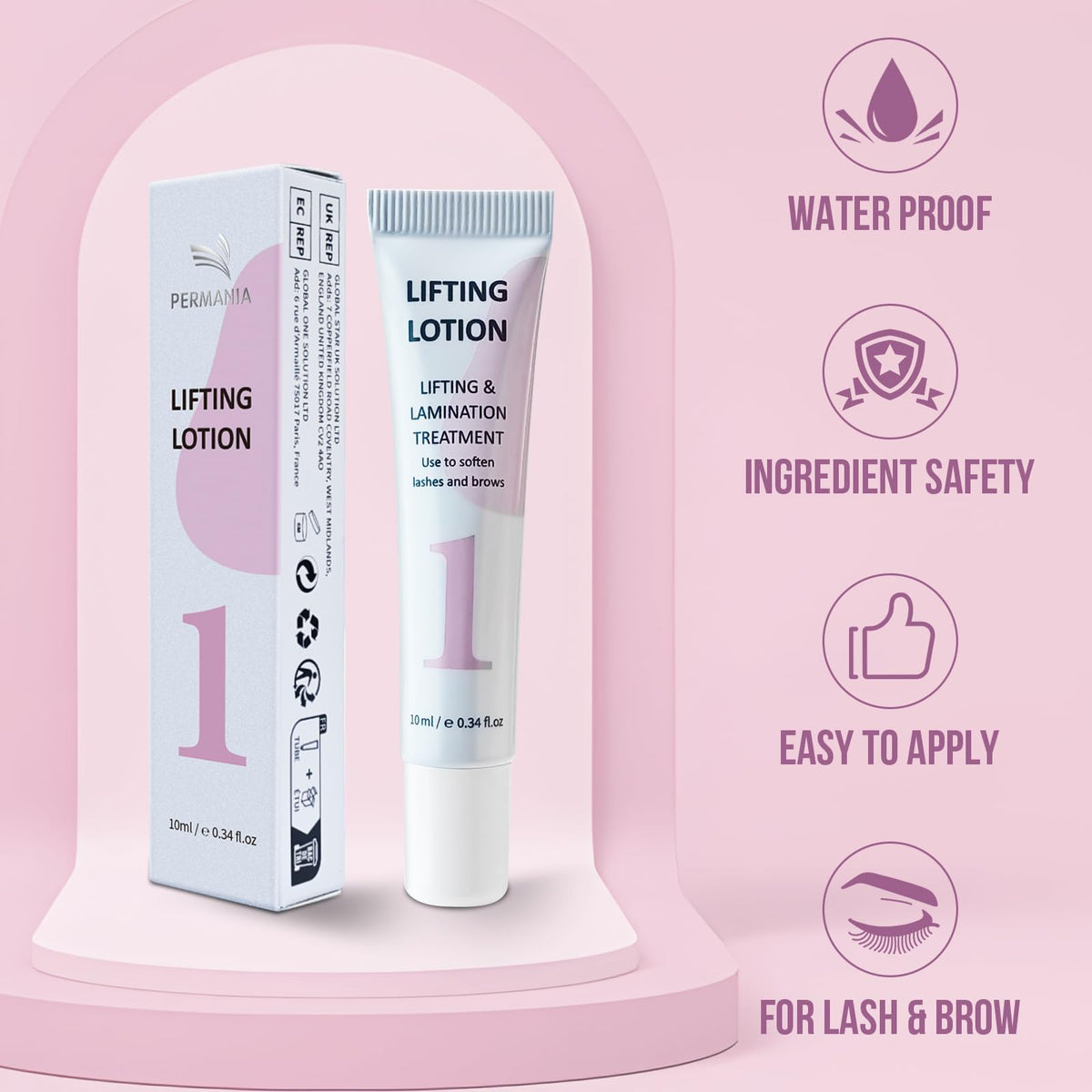 Lash lift kit compatibility with PERMANIA lifting and setting lotions.