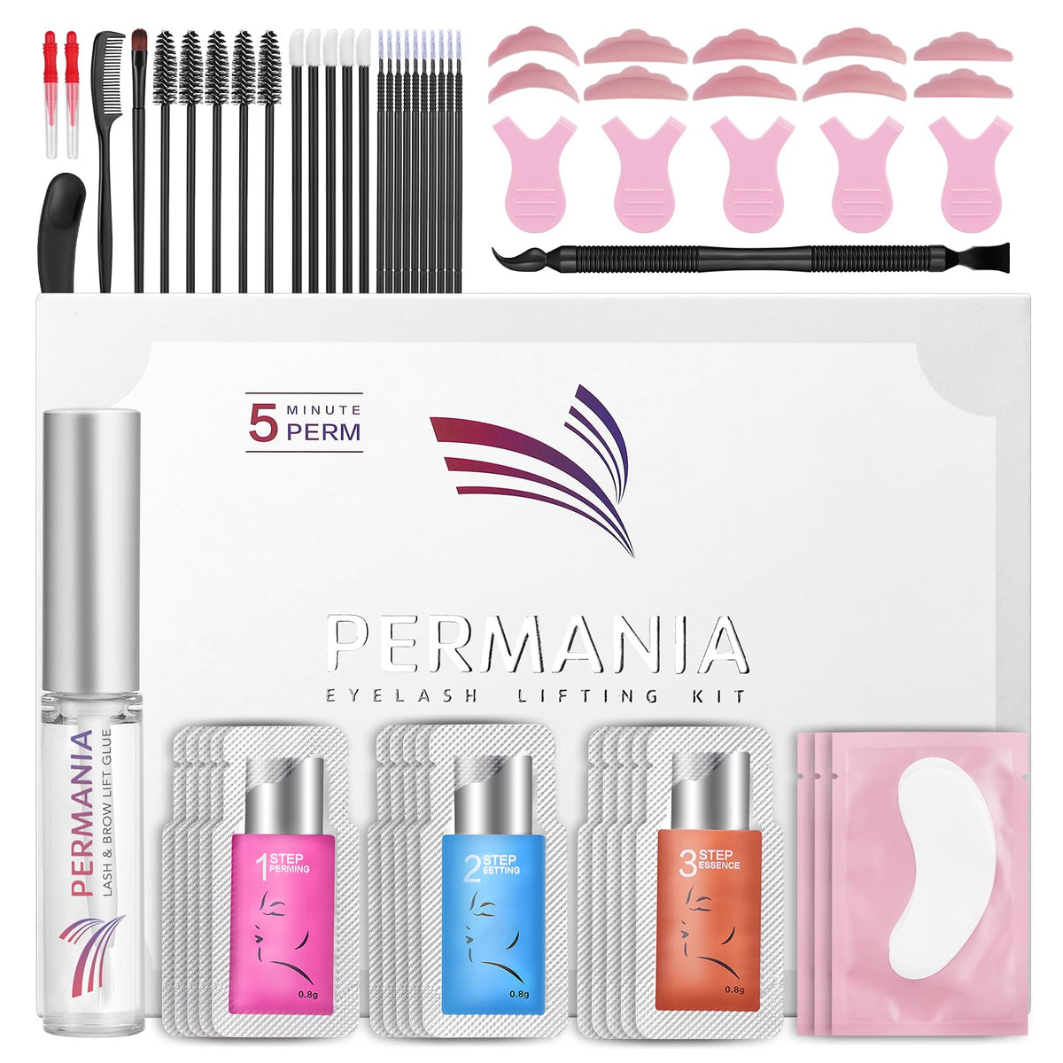 PERMANIA Lash Lift Kit packaging showcasing all-in-one lash and brow solution