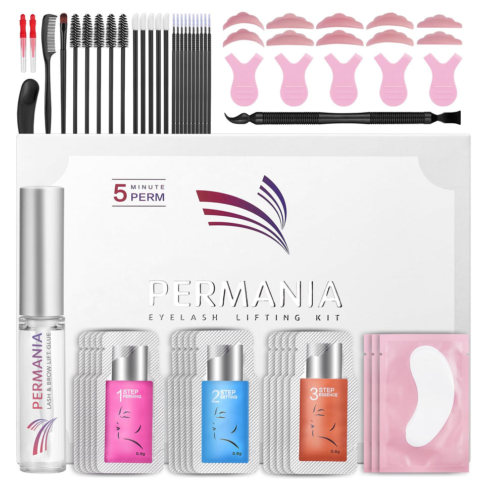 PERMANIA Lash Lift Kit packaging showcasing all-in-one lash and brow solution