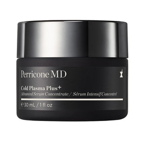Perricone MD Cold Plasma Plus+ bottle visualizes radiance-boosting serum for even skin tone.