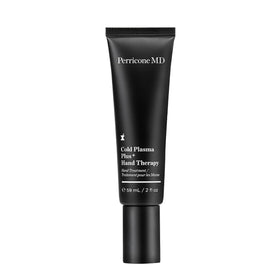Perricone MD Cold Plasma Plus+ Hand Therapy bottle close-up highlighting hydrating formula.
