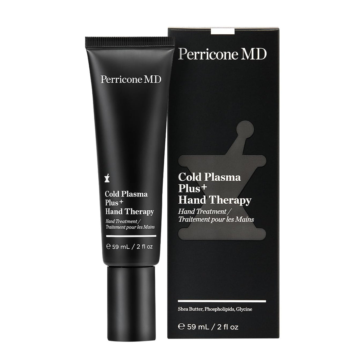 Perricone MD Cold Plasma Plus+ Hand Therapy cream texture swirl emphasizing rich nourishment.