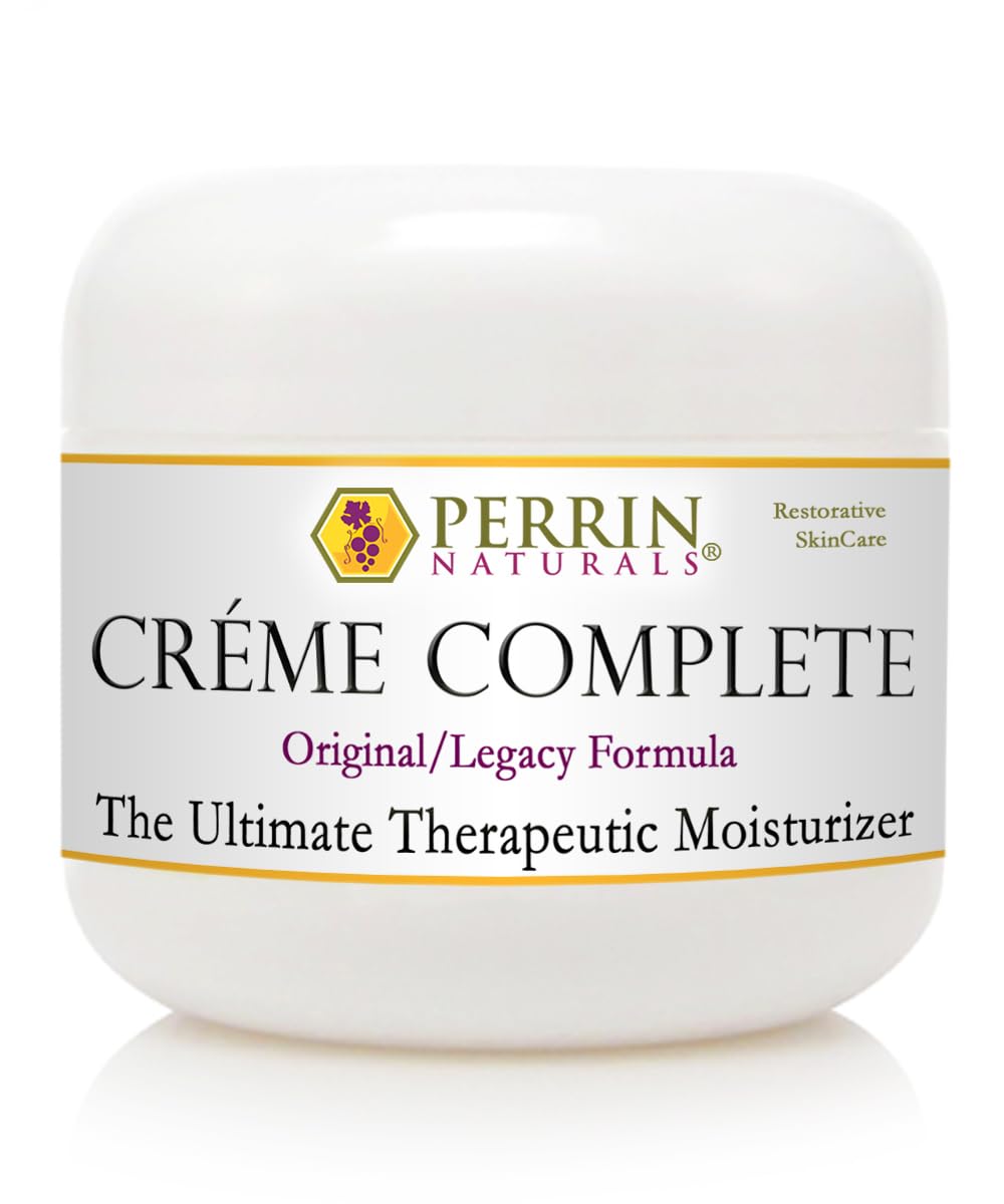 Perrin Naturals Creme Complete bottle highlights hydrating formula for sensitive skin.