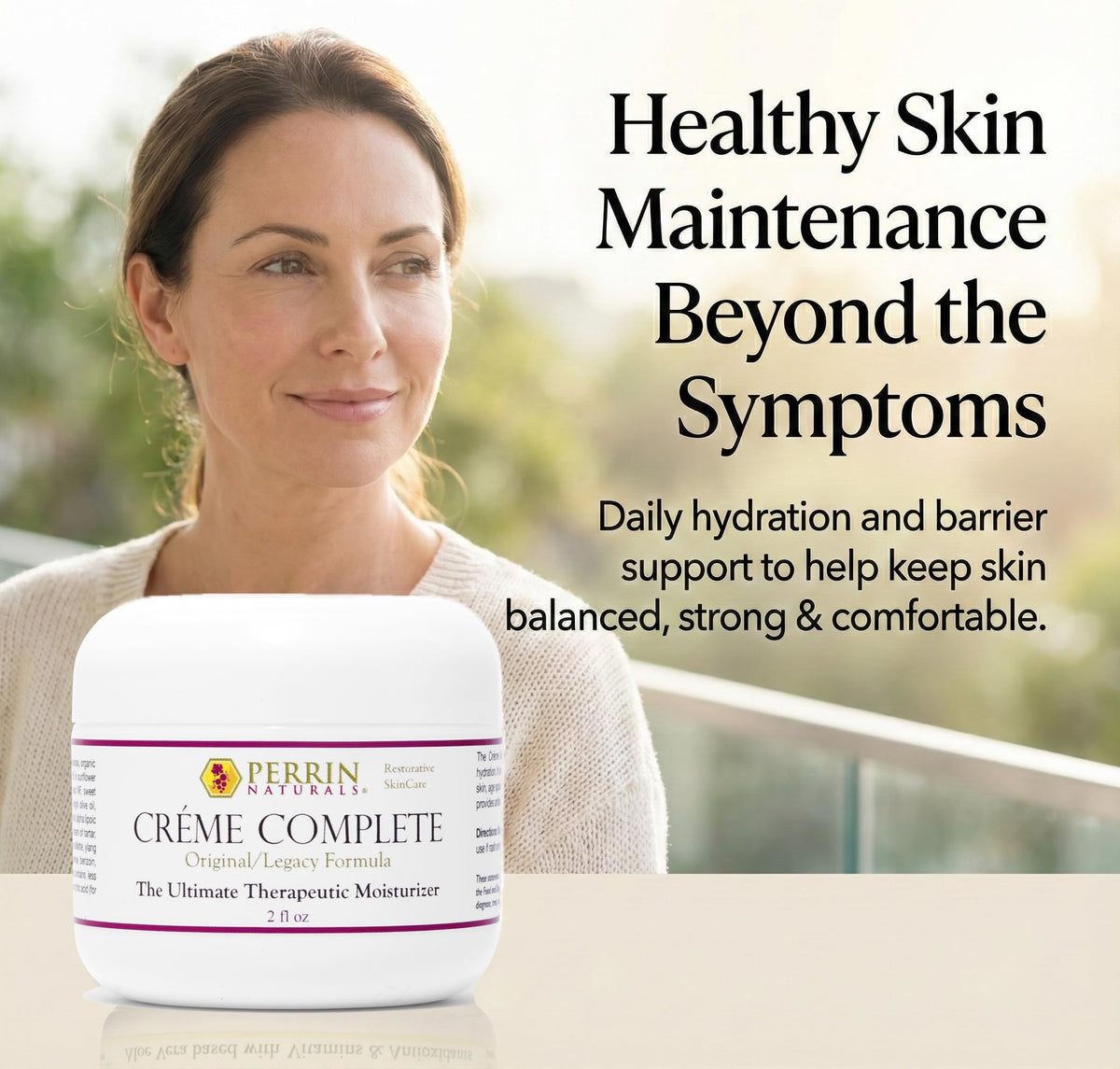 Perrin Naturals Creme Complete texture closeup reveals creamy, nourishing consistency.