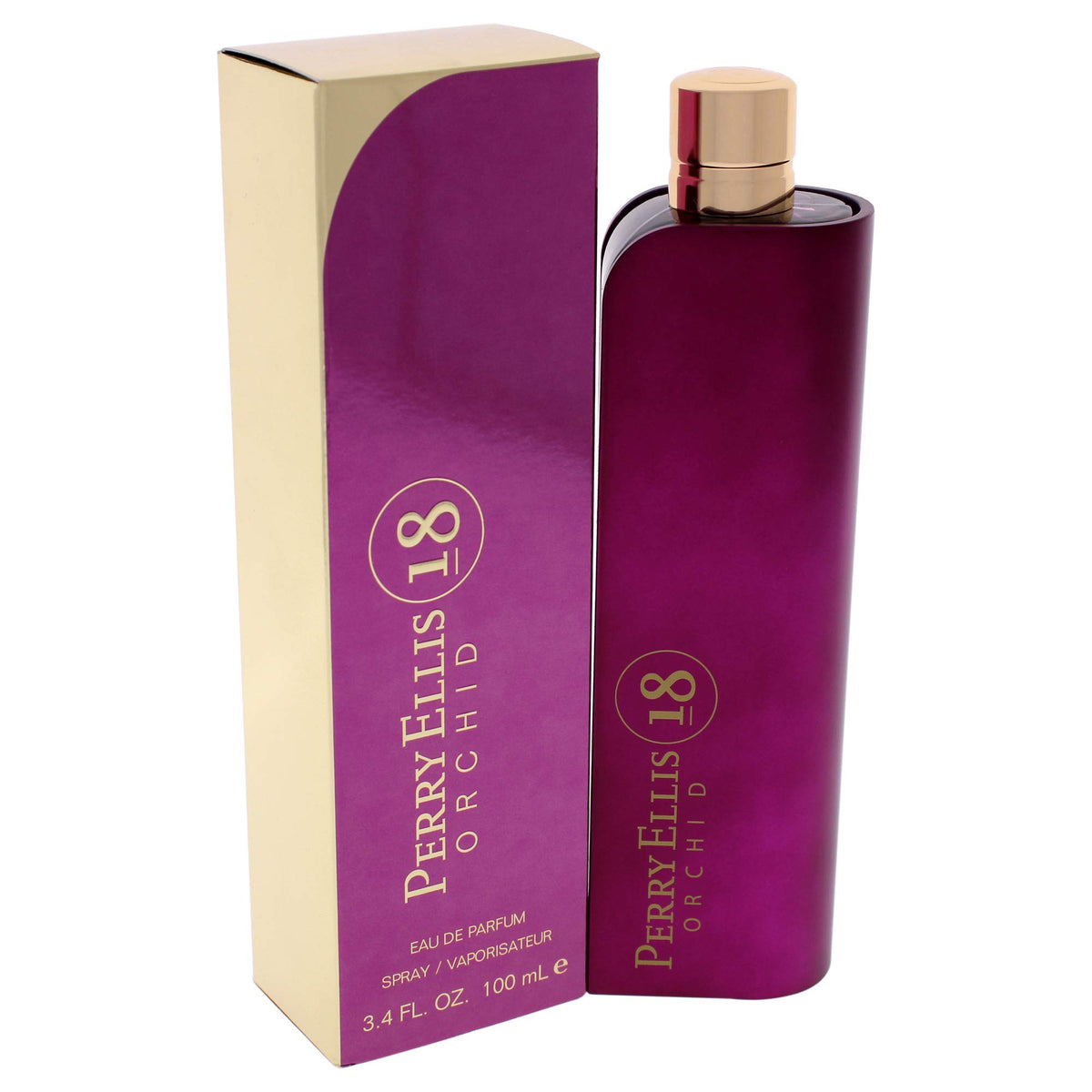 Perry Ellis 18 Orchid packaging close-up frames premium presentation