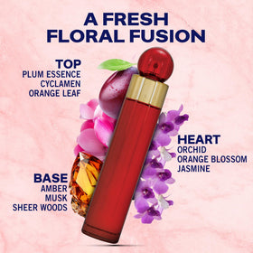Perry Ellis 360 Red bottle angled shot highlighting plum opening.