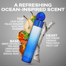 Perry Ellis 360 Very Blue spray captures grapefruit and bergamot opening energy.