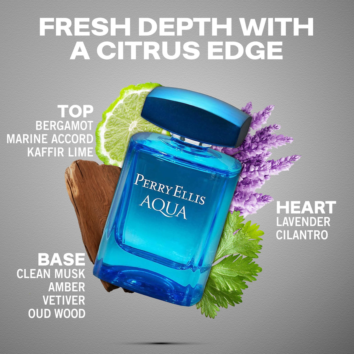 Perry Ellis Aqua bottle cap close-up shows sleek design for gifting appeal