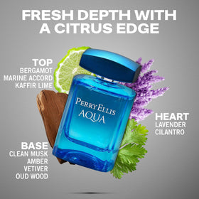 Perry Ellis Aqua bottle cap close-up shows sleek design for gifting appeal
