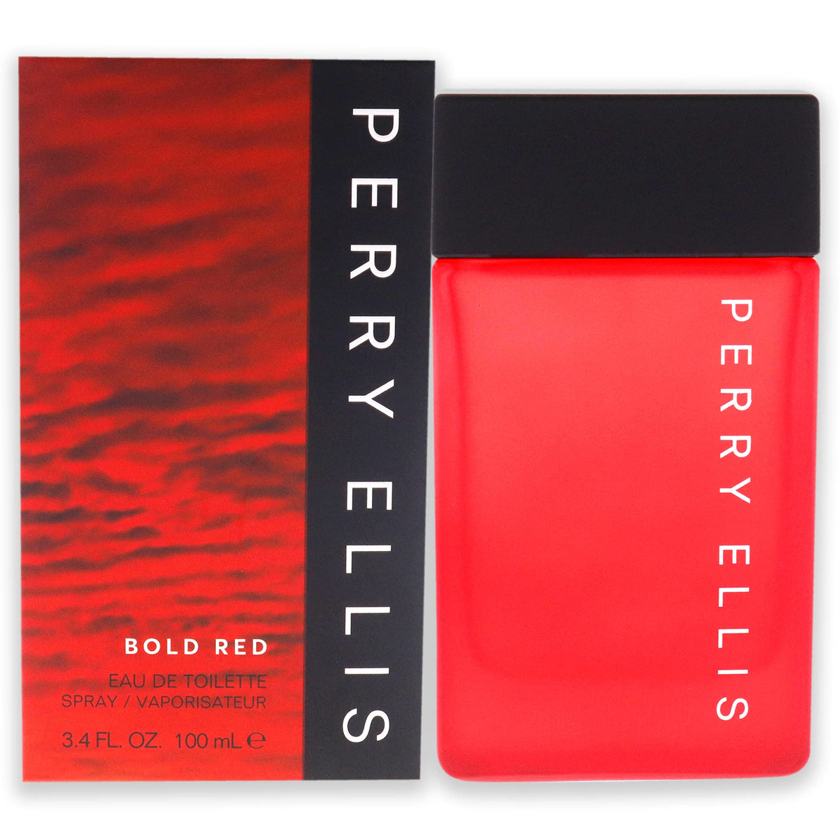 Perry Ellis Bold Red bottle front view, sleek design for daily scent ritual.