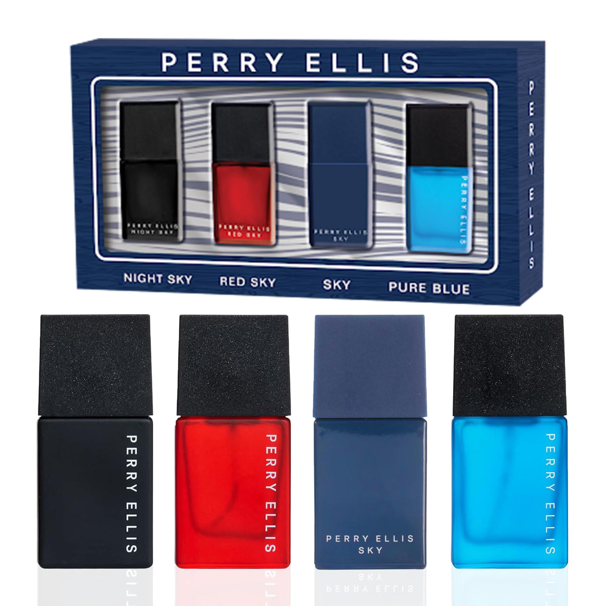 Perry Ellis Night Sky bottle pour, lasting masculine aroma for evening occasions.