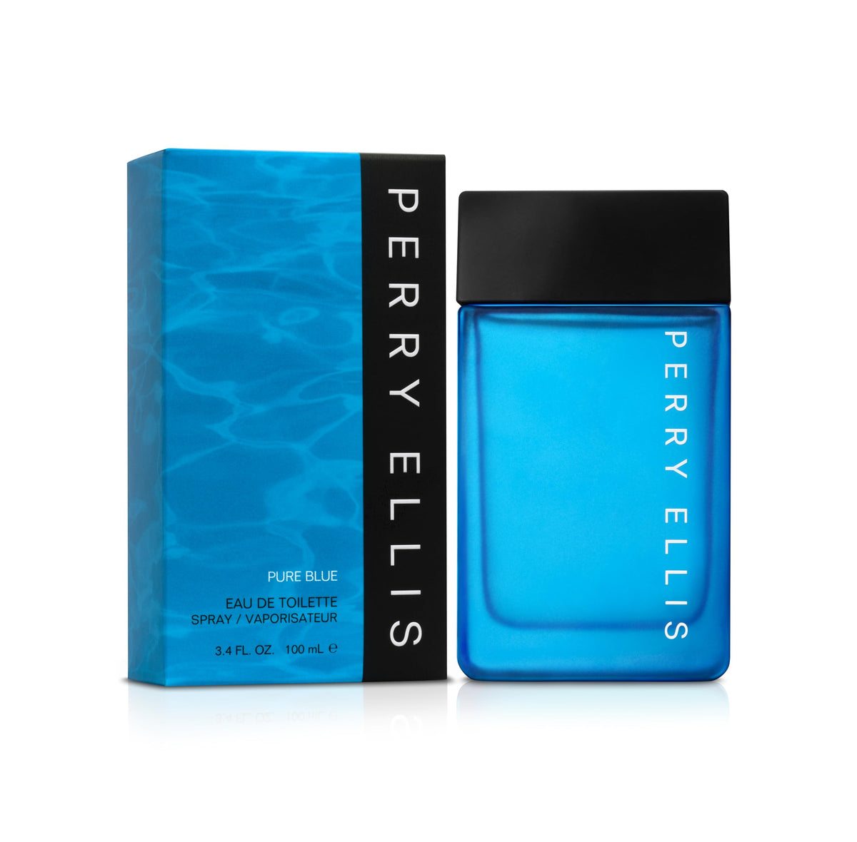 Perry Ellis Pure Blue bottle profile highlighting clean lines and aquatic vibe for daily wear.