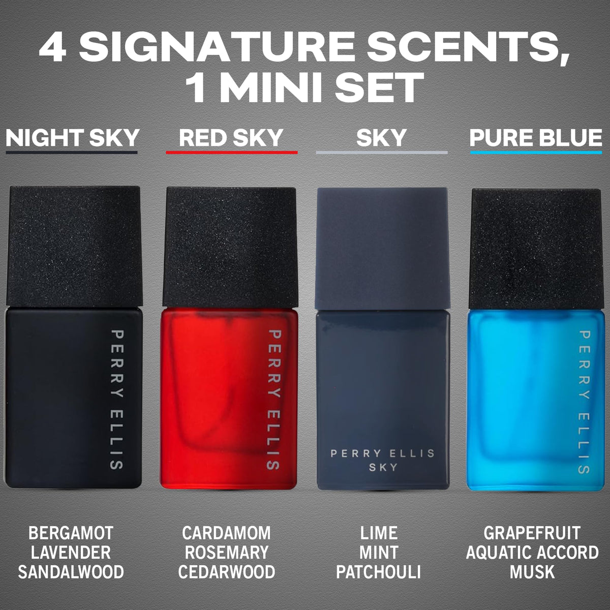 Perry Ellis Red Sky bottle pour, balanced woody freshness for day and night.