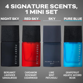 Perry Ellis Red Sky bottle pour, balanced woody freshness for day and night.