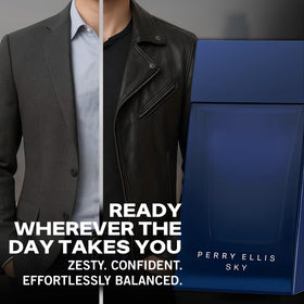 Perry Ellis Sky EDT box packaging with sleek branding