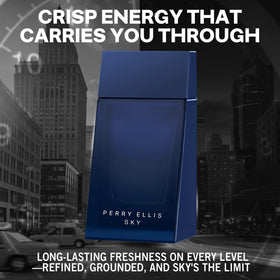 Perry Ellis Sky EDT cap closeup with premium packaging detail