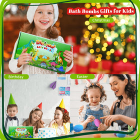 Persidra 8pcs-dino-bath-bomb-set with hidden toys excites kids.