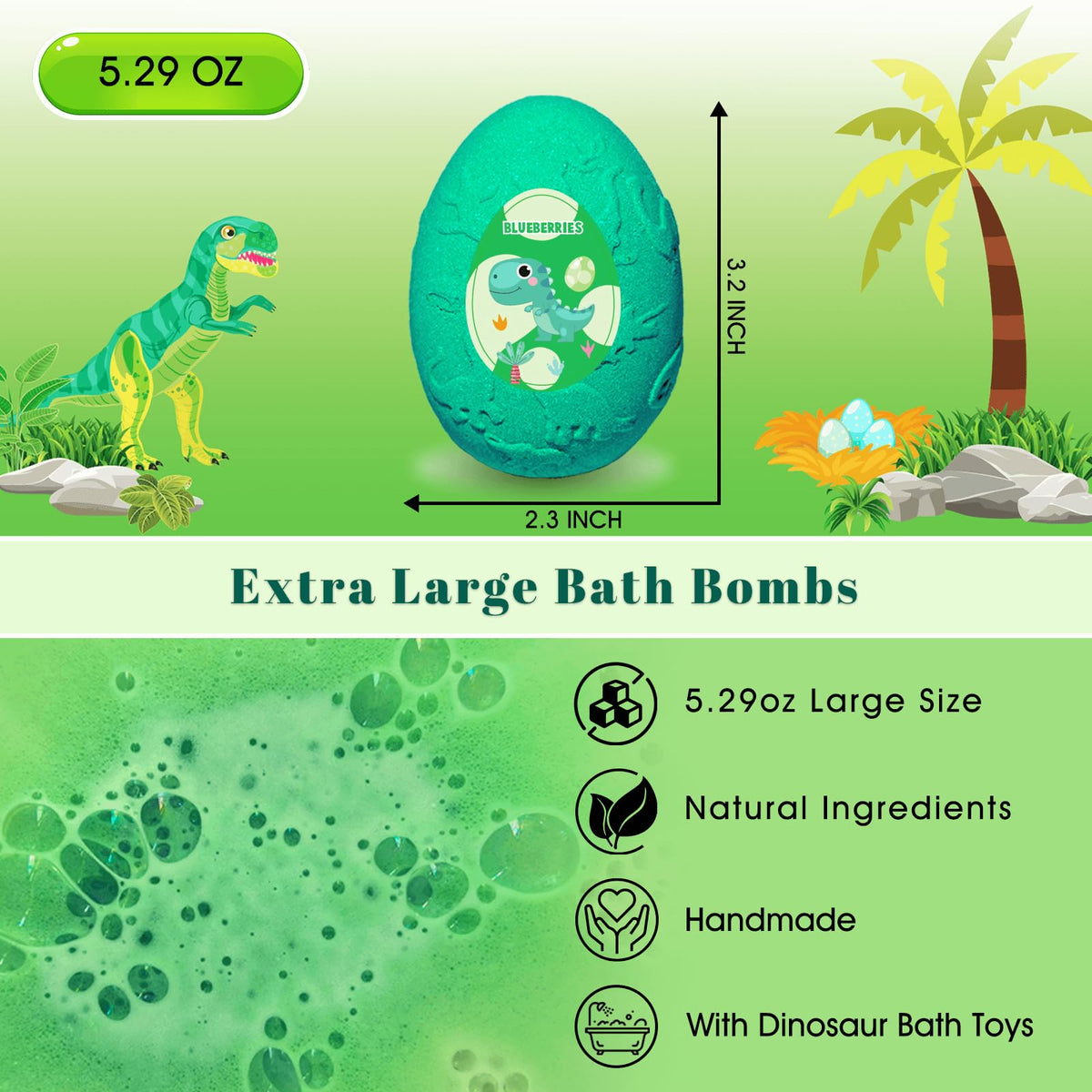 Persidra xlarge-dino-bath-bombs-bubbles deliver extra fizz for vibrant baths.