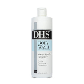Person & Covey DHS Body Wash bottle front showing unscented, gentle cleanse for sensitive skin.