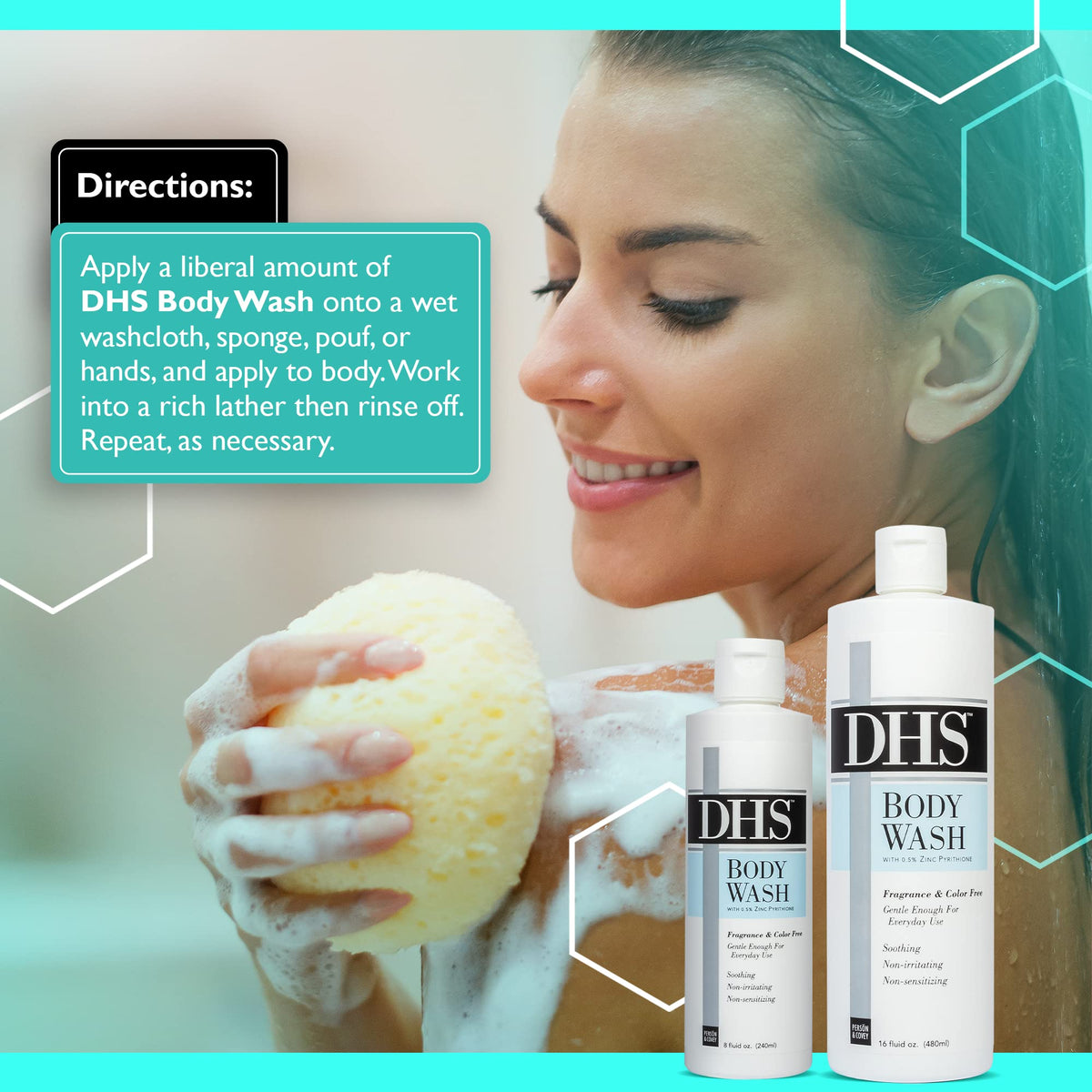 Person & Covey DHS Body Wash packaging presenting trusted brand heritage since 1941.
