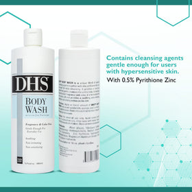 Person & Covey DHS Body Wash unscented label indicating irritant-free formula for delicate skin.