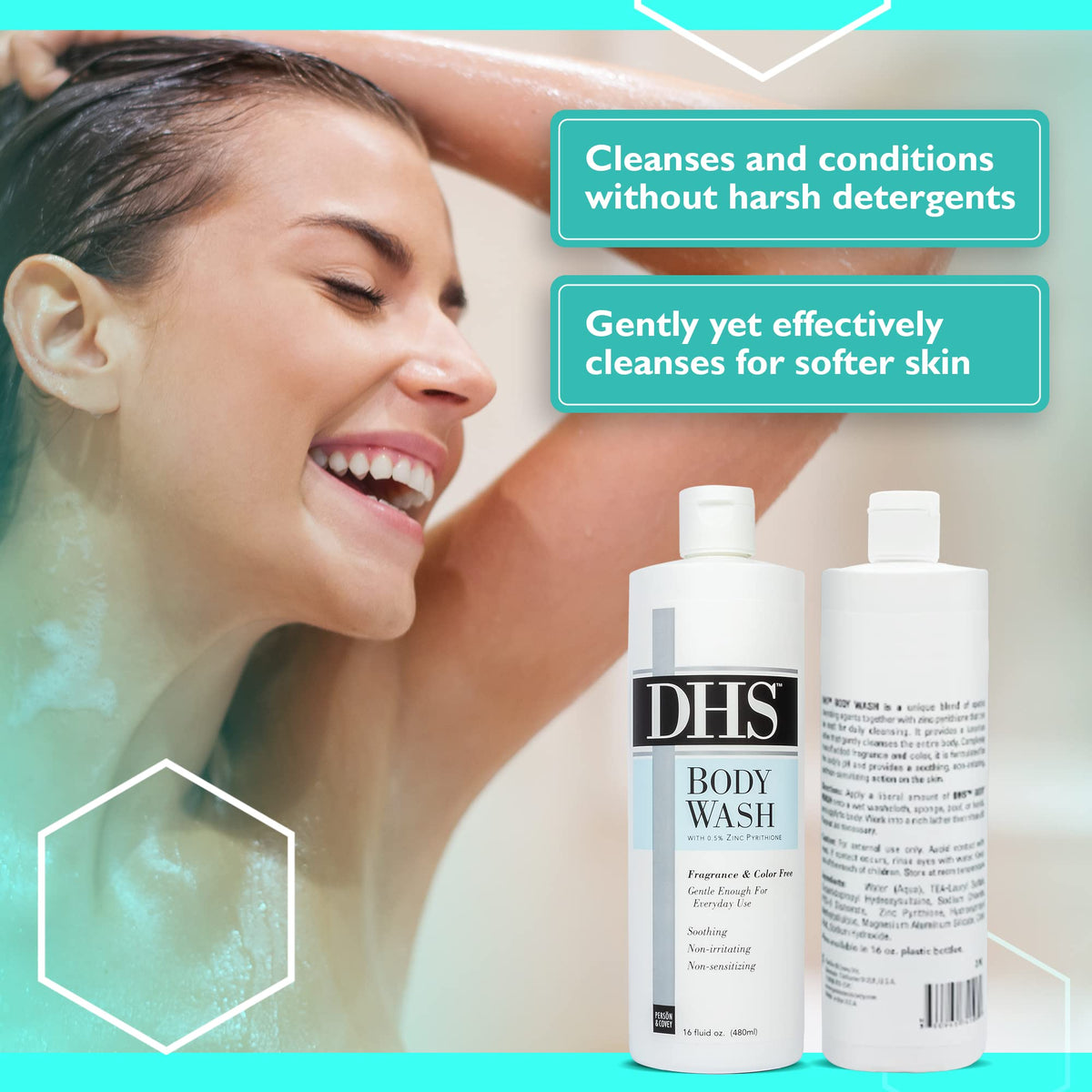 Person & Covey DHS Body Wash with zinc pyrithione crafted for dry skin care.