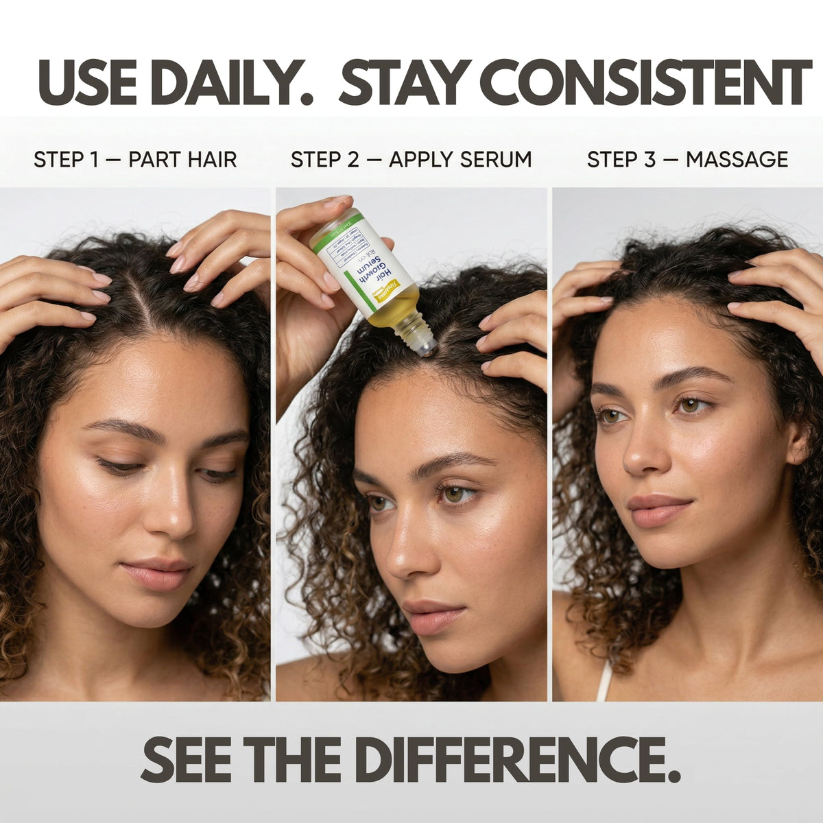 Persona Beauty roll-on targets thinning areas for direct root delivery at scalp sections.