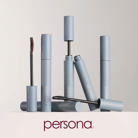 PERSONA mascara wand close-up shows curved design for lift.