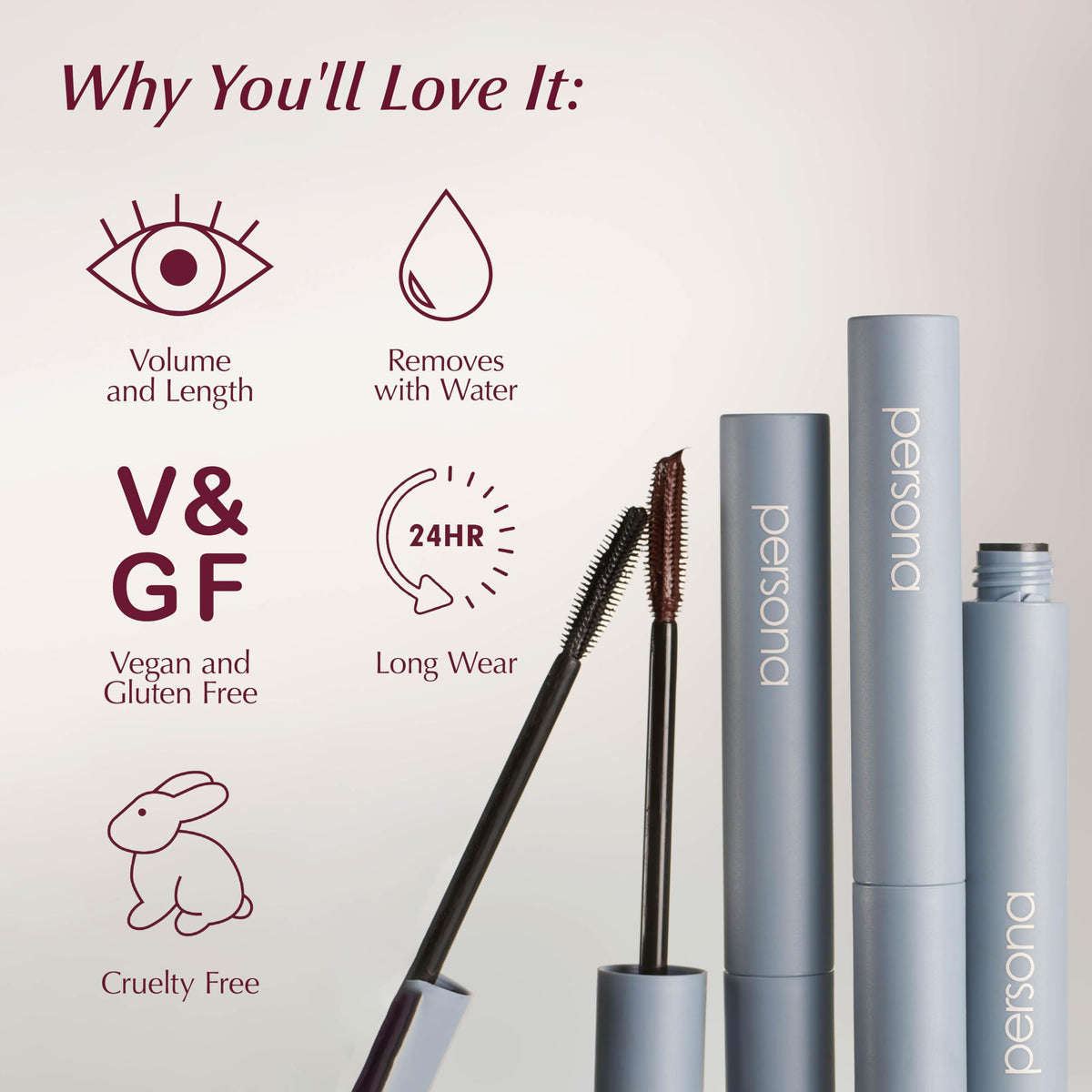 Warm-water removal demonstrates easy tube mascara cleansing for PERSONA.