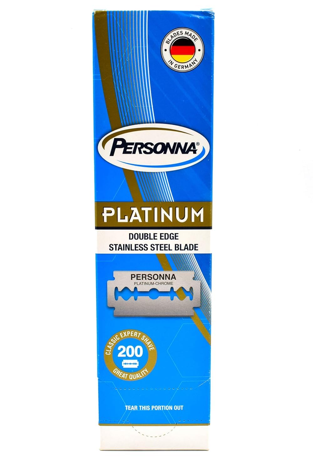 Personna Platinum edge close-up, smooth forgiving shaves with reduced drag.