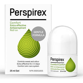 Perspirex Comfort roll-on bottle showing long-lasting protection against sweat and odour.