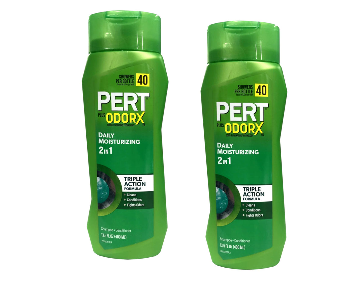 Pert 2 in 1 Clasic Clean shampoo bottle demonstrates all-in-one care for daily grooming