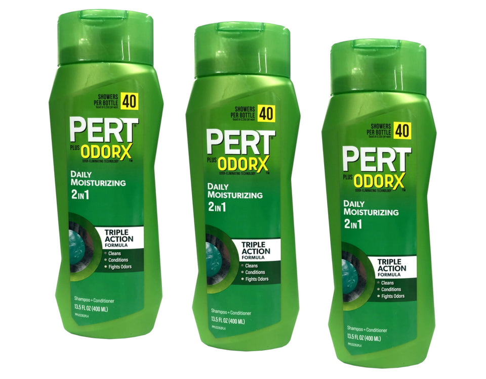 Pert Plus 2-in-1 bottle front view shows classic clean formula for daily hair refresh.