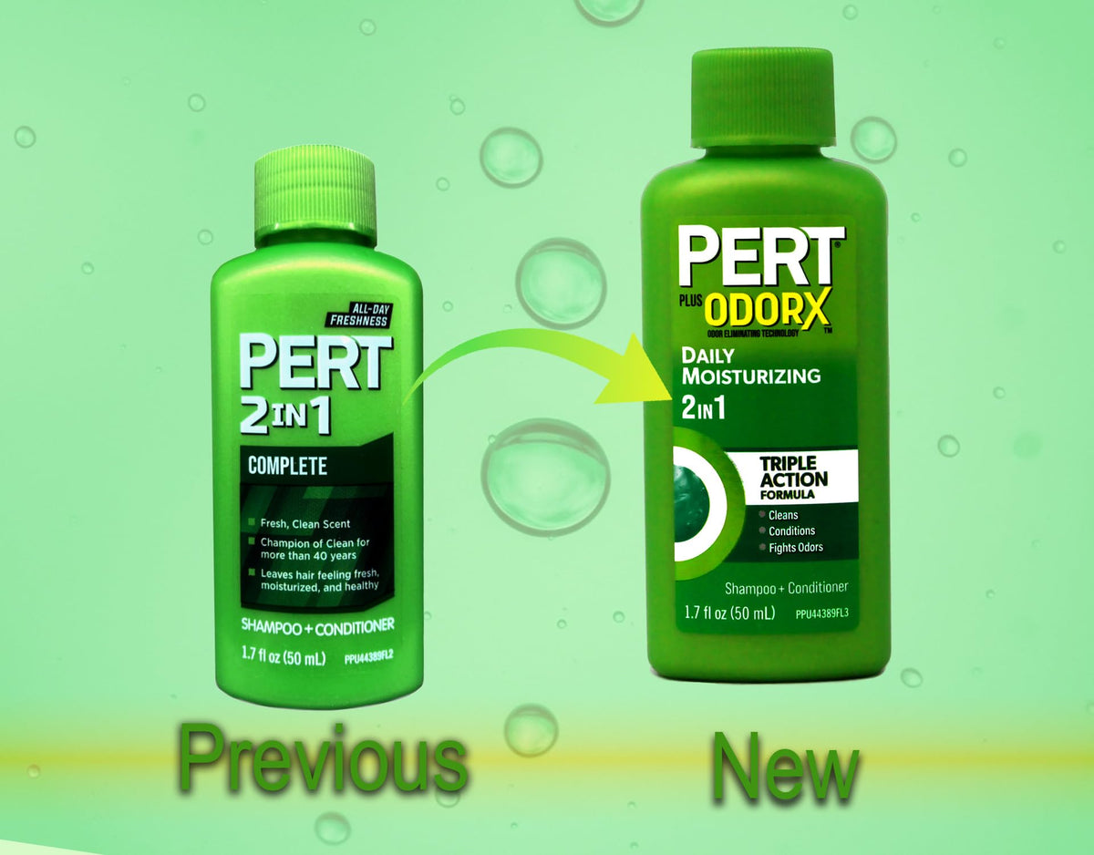 Pert Plus 2in1 shampoo travel case scene, gym bag friendly.