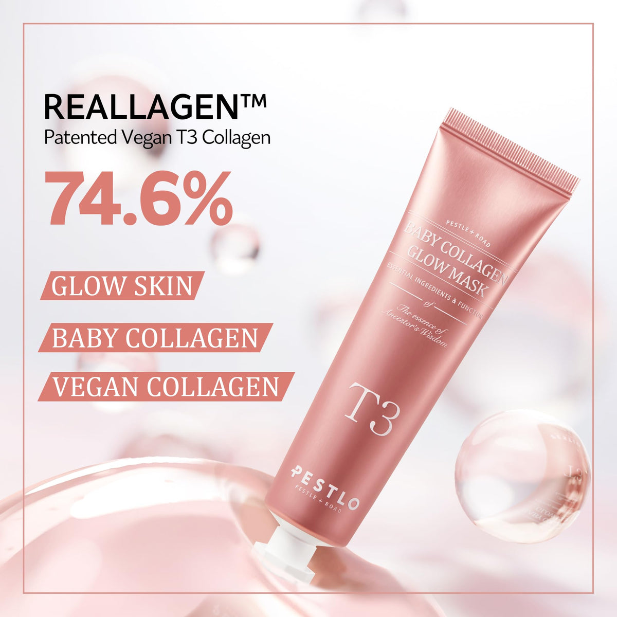 PESTLO Baby Collagen Glow Mask close-up reveals silky texture for smoothing.