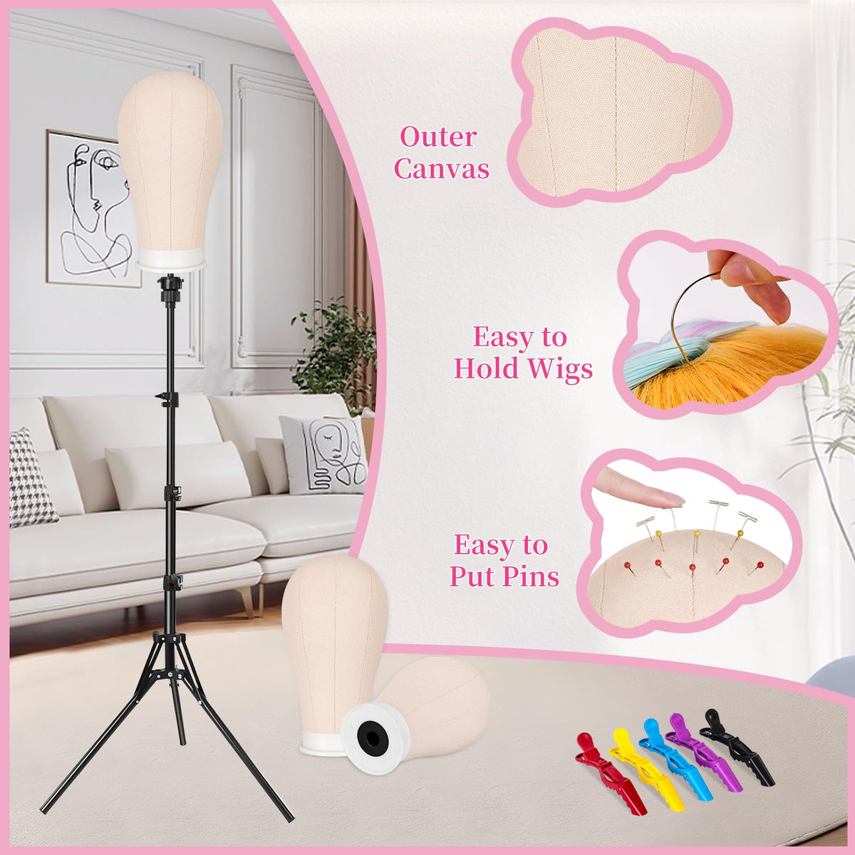Pet Baby table clamp and head band offer flexible mounting for wigs