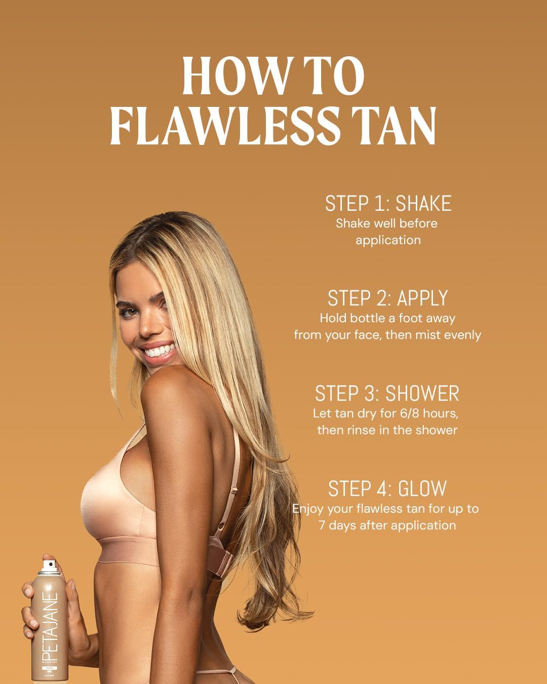 Peta Jane natural medium bronze tan shade on skin