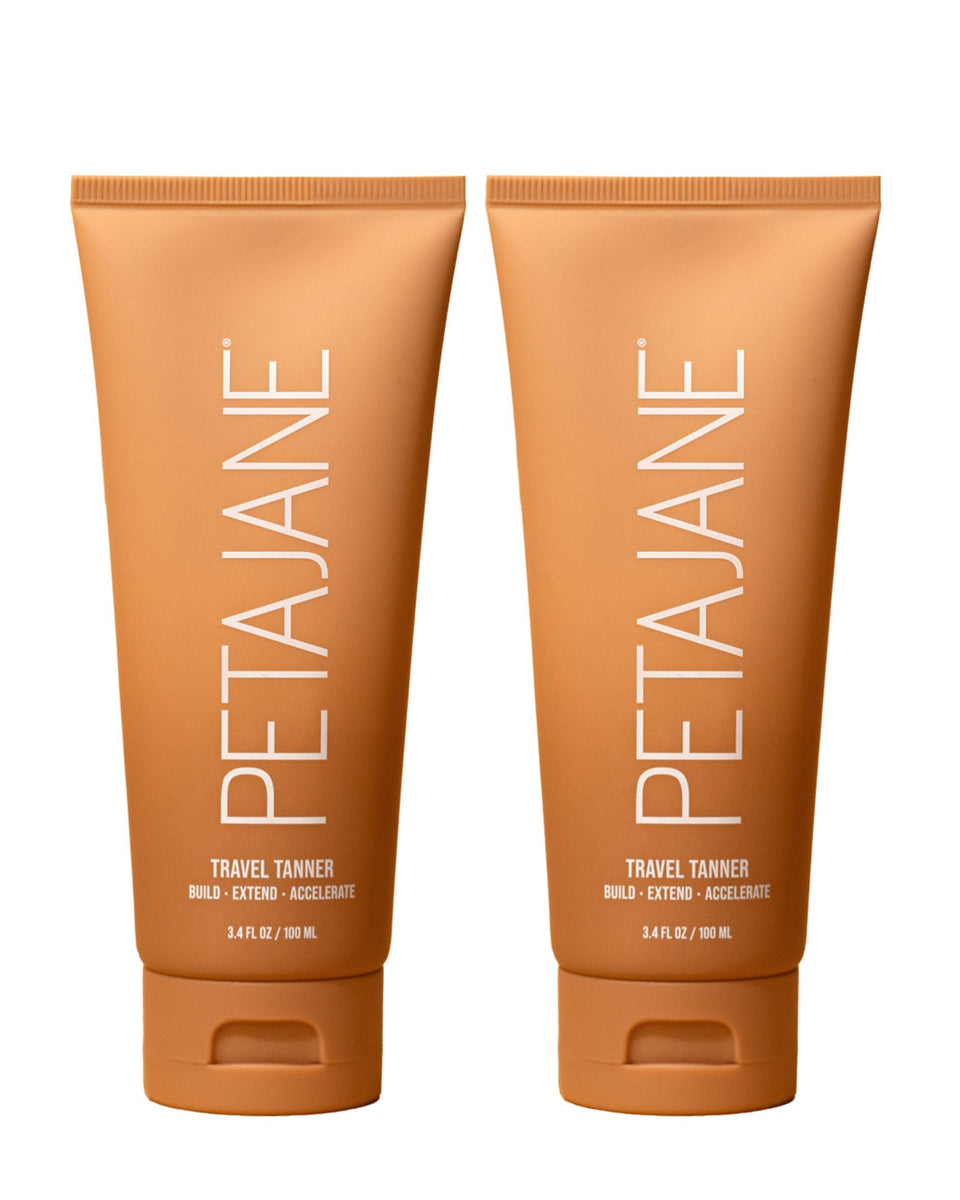 Peta Jane Travel Tanner two tubes shown, convenient duo for travel-ready bronze.