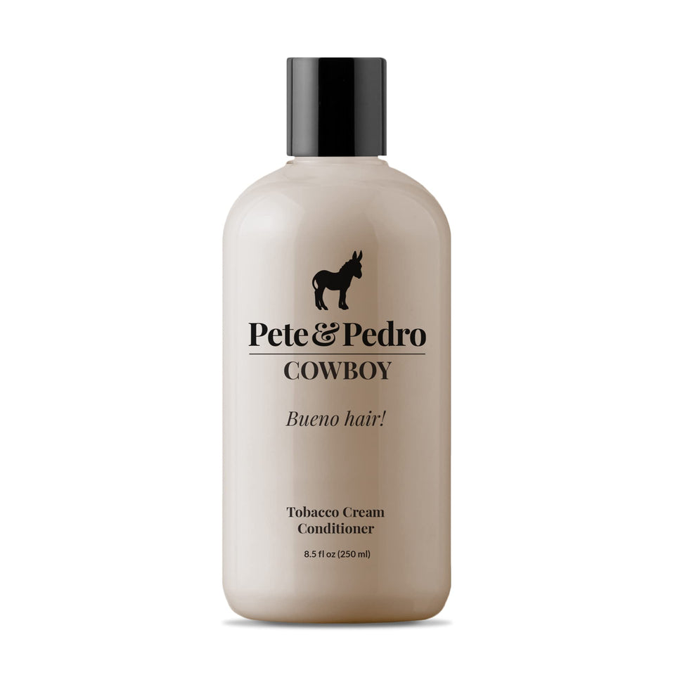 Pete and Pedro Cowboy bottle showcases tobacco scent for refreshed hair.